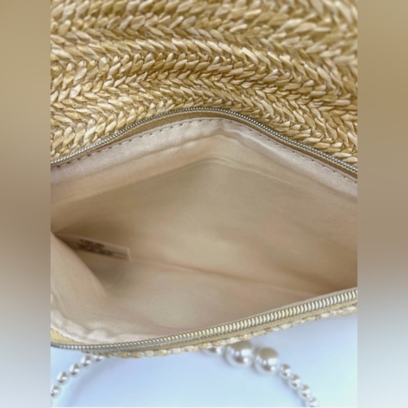 GWP Dior Raffia Woven Clutch with Pearl Crossbody Strap New - Picture 6 of 8